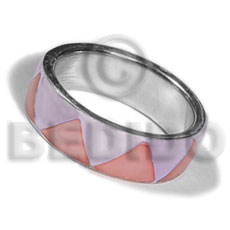 inlaid hammershell in stainless 10mm metal ring/ pastel pink and lilac combination - Home