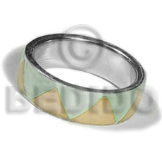 inlaid hammershell in stainless 10mm metal ring/ pastel yellow and pastel green combination - Home