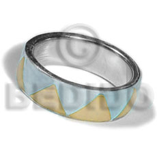 inlaid hammershell in stainless 10mm metal ring/ pastel yellow and pastel blue combination/ pastel green and pastel yellow combination - Home