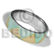 inlaid hammershell in stainless 10mm metal ring/ pastel pink and pastel green combination - Home