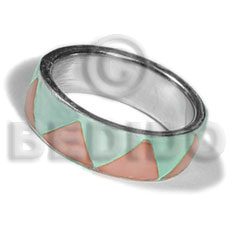 inlaid hammershell in stainless 10mm metal ring/ pastel pink and pastel green combination - Home