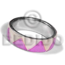 inlaid hammershell in stainless 10mm metal ring/  lilac and nat. white combination - Home