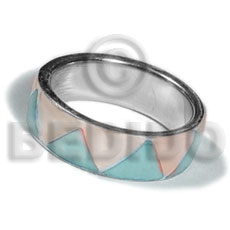 inlaid hammershell in stainless 10mm metal ring / aqua blue and nat. white combination - Home