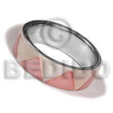 inlaid hammershell in stainless 10mm metal ring / pastel pink and nat. white combination - Home