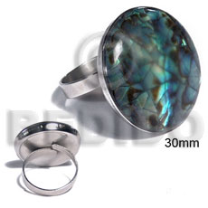 big accent haute hippie ring /adjustable metal/ 30mm round and embossed laminated paua abalone cracking - Home