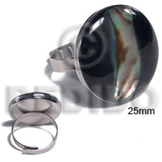 big accent haute hippie ring /adjustable metal/ 25mm round and embossed laminated black resin and paua abalone combination - Home