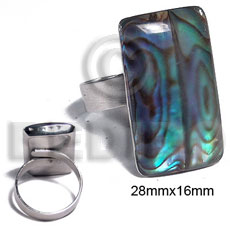 big accent haute hippie ring /adjustable metal/ 28mmx16mm rectangular and embossed laminated paua abalone - Home