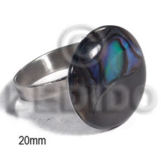 big accent haute hippie ring /adjustable metal/ 20mm round embossed laminated paua abalone - Home