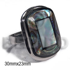 big accent haute hippie ring /adjustable metal  extended flat edges / 30mmx23mm rectangular embossed rounded edges  embossed and laminated paua abalone  MOP combination - Home