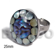 big accent haute hippie ring /adjustable metal/ 25mm round  embossed and laminated paua abalone and MOP circles combination - Home