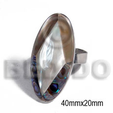 big accent haute hippie ring /adjustable metal/ 40mmx20mm oval embossed and laminated paua abalone, brownlip, hammershell combination - Home