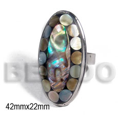 big accent haute hippie ring /adjustable metal  extended flat edges / 42mmx22mm oval embossed and laminated brownlip shells - Home