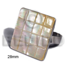big accent haute hippie ring /adjustable metal / 30mm square checkered flat top and laminated MOP shell - Home