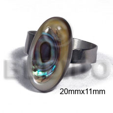 accent haute hippie ring /adjustable metal / 20mmx11mm oval embossed and laminated MOP shells and paua abalone combination - Home