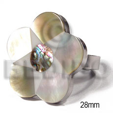 big accent haute hippie 28mm flower / adjustable metal ring/ laminated MOP / paua combination - Home