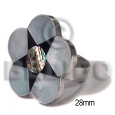 big accent haute hippie 28mm flower / adjustable metal ring/ laminated hammershell / paua combination - Home