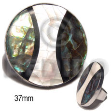 big accent haute hippie 37mm round  / adjustable metal ring/  green shell / paua combination - Home