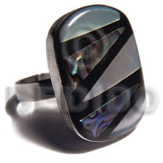 big accent haute hippie rounded square 25mmx20mm / adjustable metal ring/  laminated paua shell and hammershell  black resin accent - Home