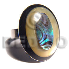 big accent haute hippie oval 28mmx25mm / adjustable metal ring/  laminated paua shell and MOP combination  black resin accent - Home