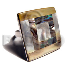 big accent haute hippie square 28mm / adjustable metal ring/  laminated paua shell and blacklip combination - Home