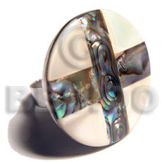 big accent haute hippie round 28mm / adjustable metal ring/  laminated kabibe and paua shell combination - Home
