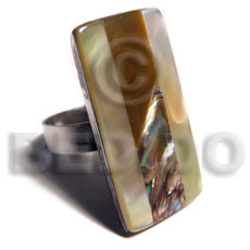 big accent haute hippie rectangular32mmx18mm / adjustable metal ring/  laminated paua,brownlip and MOP shell combination - Home
