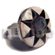 big accent haute hippie round 25mm / adjustable metal ring/  laminated paua , kabibe, black resin combination - Home