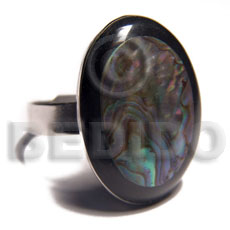 big accent haute hippie oval 20mmx25mm / adjustable metal ring/  laminated paua shell  black resin edges - Home