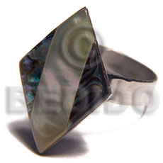 big accent haute hippie diamond 22mmx15mm / adjustable metal ring /  laminated MOP and paua combination - Home