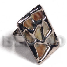 MOP  skin /  rectangular 30mmx20mm / adjustable ring/  molten silver metal series / electroplated / sr-r--07 - Home