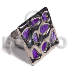 glistening purple abalone /  square 28mmx28mm / adjustable ring/  molten silver metal series / electroplated - Home