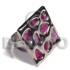 glistening fuschia pink abalone /  square 25mmx25mm / adjustable ring/  molten silver metal series / electroplated - Home