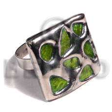 glistening neon green abalone /  square 25mmx25mm / adjustable ring/  molten silver metal series / electroplated - Home
