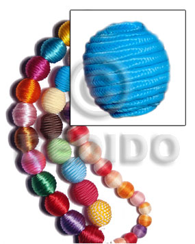 20mm natural white oval wood beads wrapped in bright blue sutash cord / price per piece - Home
