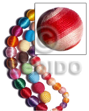 15mm natural white round wood beads wrapped in red two toned crochet thread/ price per piece - Home