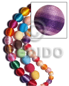 15mm natural white round wood beads wrapped in violet two toned crochet thread/ price per piece - Home