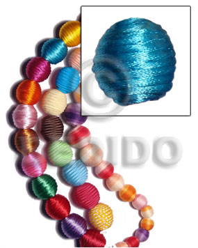 20mm natural white round wood beads wrapped in subdued blue china cord / price per piece - Home
