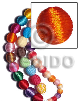 20mm natural white round wood beads wrapped in orange china cord / price per piece - Home