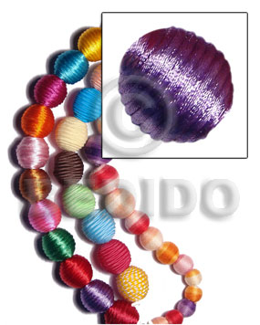 20mm natural white round wood beads wrapped in lilac china cord / price per piece - Home