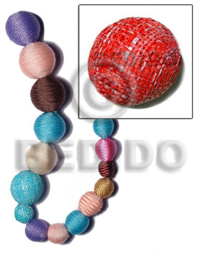15mm natural white round wood beads wrapped in red raffia / price per piece - Home