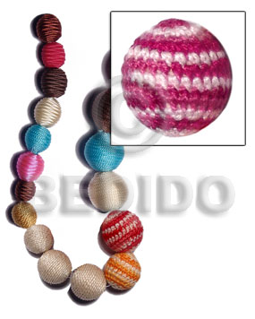 15mm natural white round wood beads wrapped in pink/white crochet / price per piece - Home