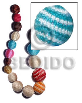 15mm natural white round wood beads wrapped in aqua blue/white crochet / price per piece - Home