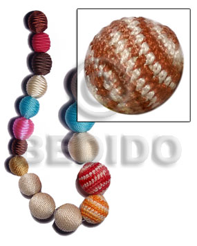 10mm natural white round wood beads wrapped in reddish brown/white crochet / price per piece - Home