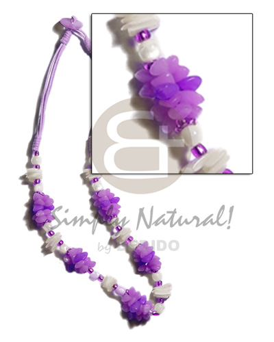 lavender 3 layer wax cord  buri seeds, shell & white rose beads combination - Home