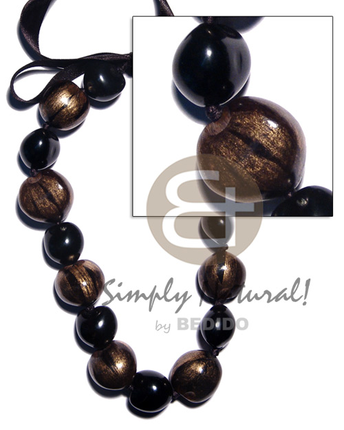 black kukui nuts   alternate kukui in tiger marble  ( 16 pcs. )  / adjustable ribbon - Home
