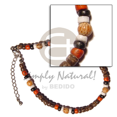 4-5mm coco Pokalet nat. brown/black/red  white clam heishe & palwood beads combination - Home