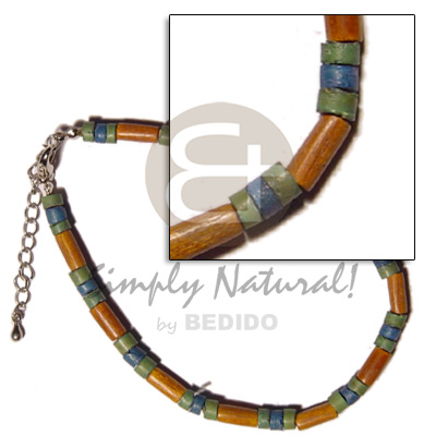 wood tube  4-5mm coco heishe  green/blue alt. - Home