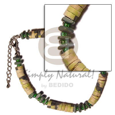 4-5mm coco heishe fatigue splashing  green coco square cut & glass bead combination - Home