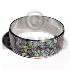 laminated inlaid mosaic paua in 1 inch  stainless metal / 65mm in diameter - Shell Bangles