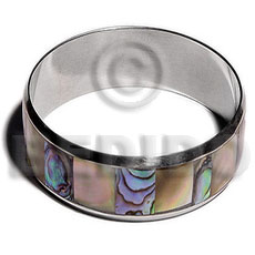 laminated inlaid paua /brownlip alt. in 1 inch  stainless metal / 65mm in diameter - Shell Bangles